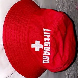 RED LIFEGUARD BUCKET HAT !! ❤️🌹🎈❣️🍓🚨🍒🚗